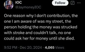 Shock as Woman Holding Contribution Money Allegedly Suffers Stroke, Leaving Funds Unclaimed
