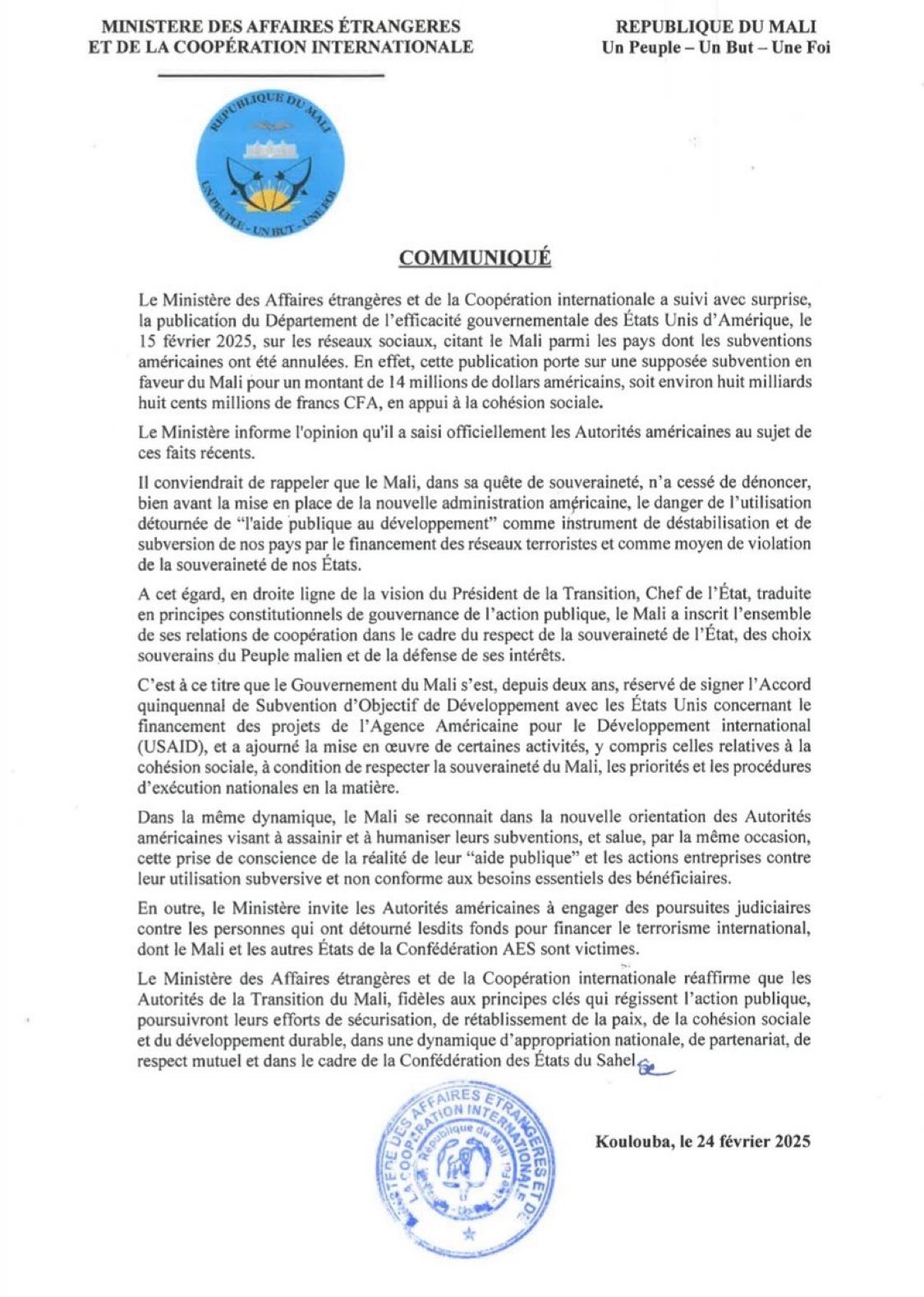 Mali Demands US Prosecution of Officials Who Diverted USAID Funds to Boko Haram and Destabilised West Africa